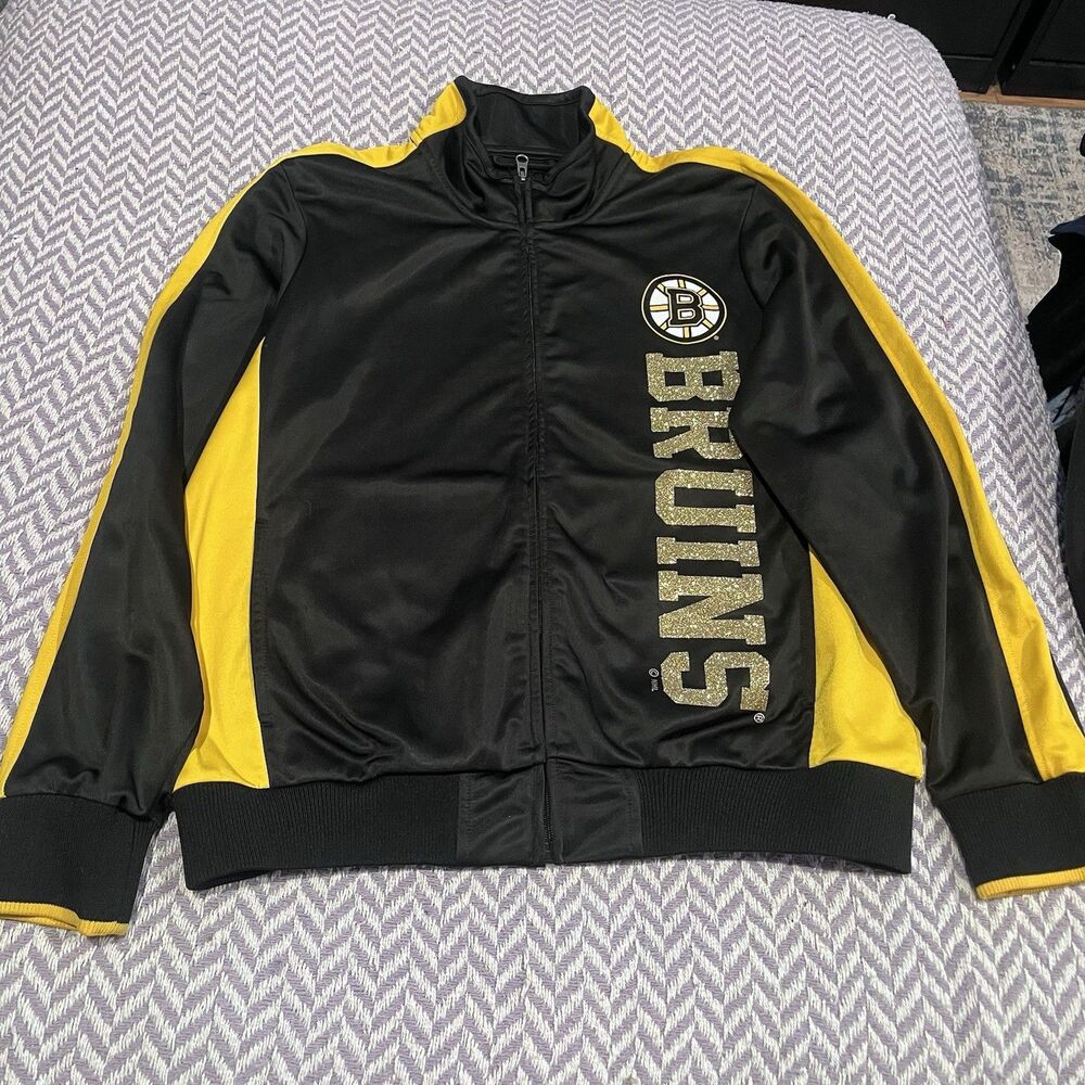Women's NHL Boston Bruins Black Gold Hockey Jacket M Sports By Carl Banks XL